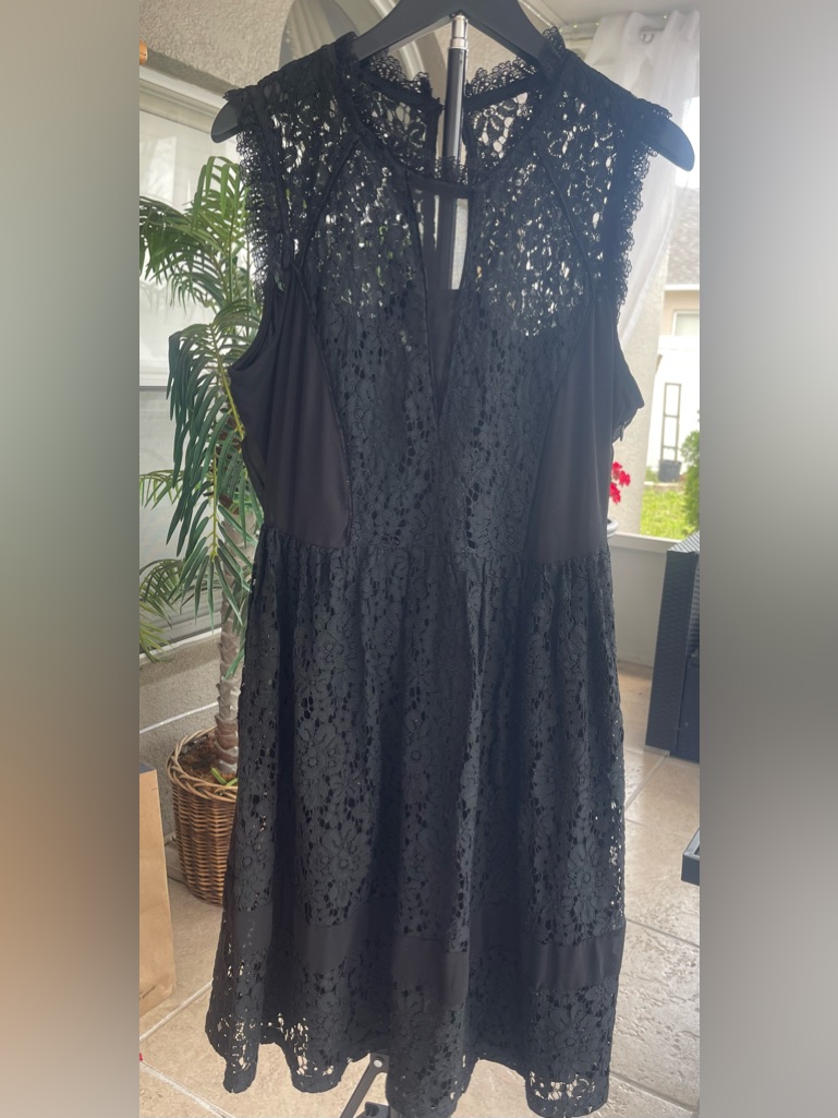 Black Tape_ Black Lace Midi Dress With Floral Overlay